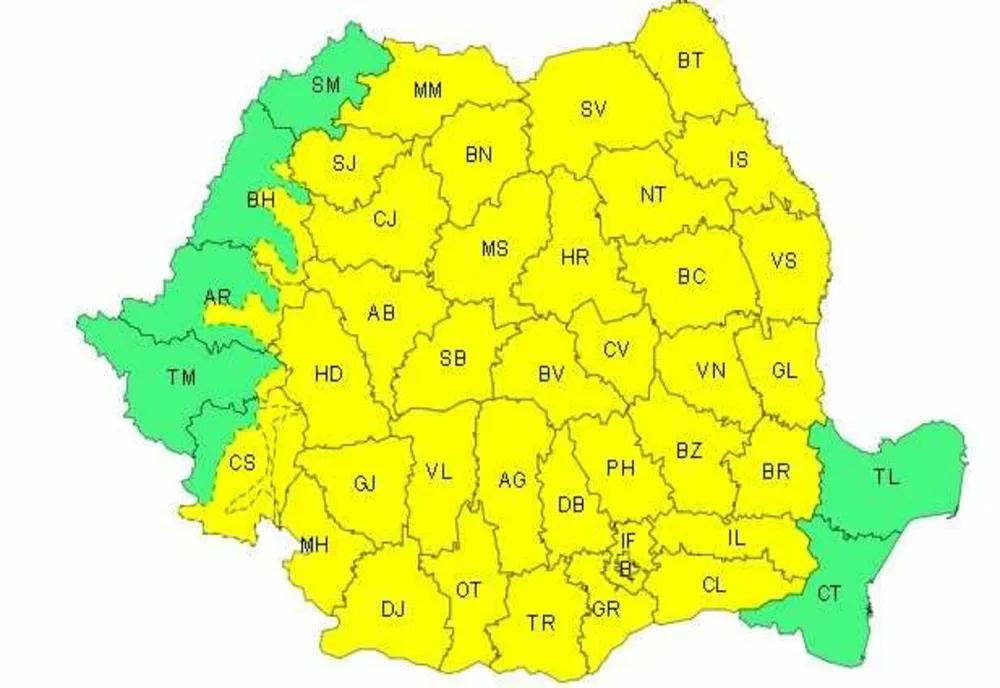 Cod galben de instabilitate atmosferică în aproape toată țara
