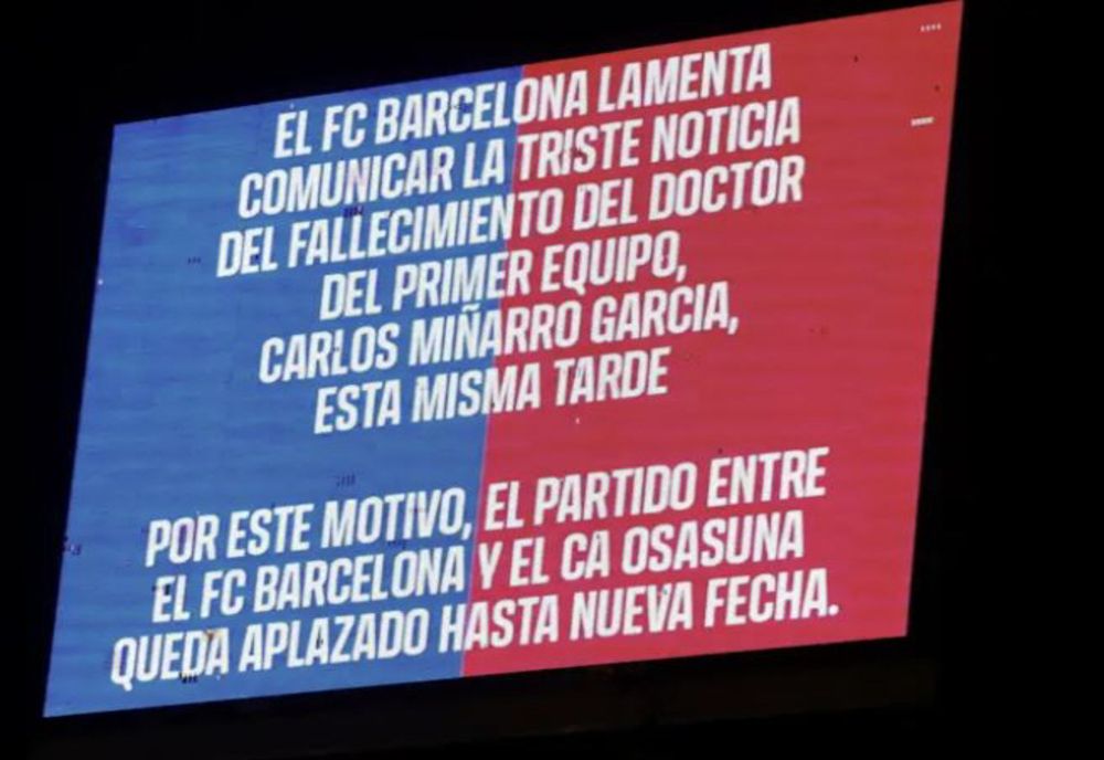 TRAGEDIE LA FC BARCELONA: MECIUL CU OSASUNA AMÂNAT DIN CAUZA DECESULUI MEDICULUI ECHIPEI, CARLOS GARCIA